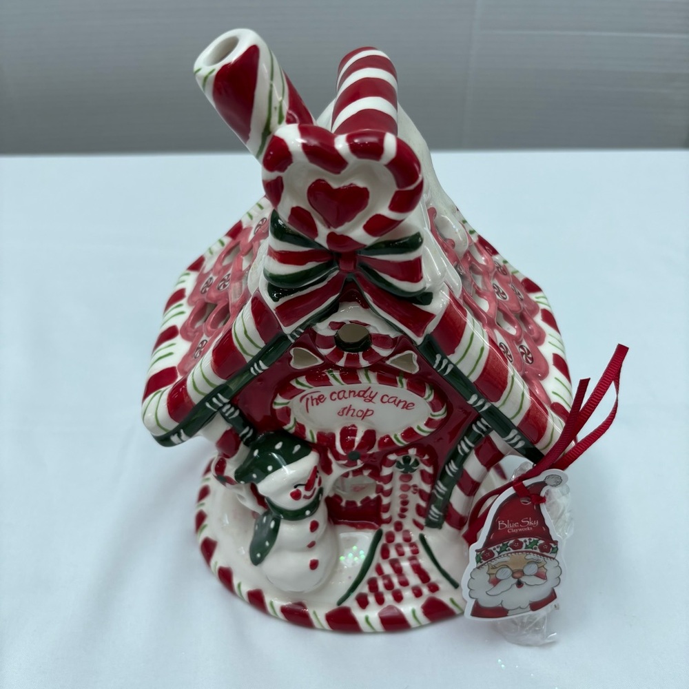 NWT Blue Sky Red and White Candy Cane Shop Tealight House by Heather Goldminc
